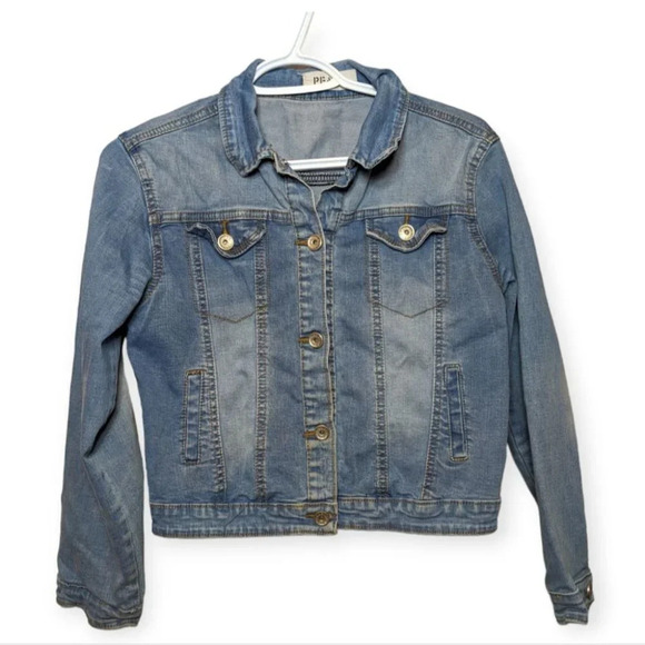 Source Unknown Jackets & Blazers - Peace Jeans Denim Jacket Ooistance Cropped Button Up Front Large Woman's